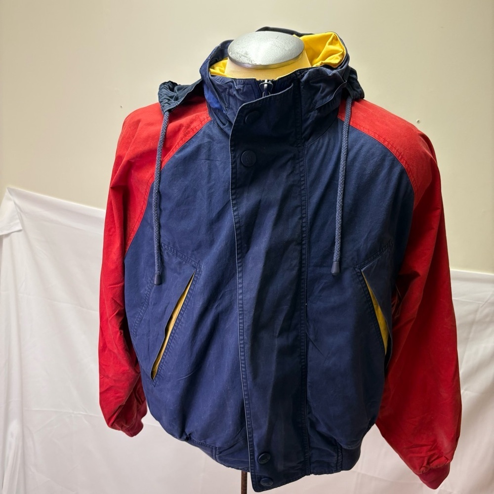 Vintage 90s Nautica Men’s Medium Tricolor Hooded Jacket Colour Block 100% Cotton - Picture 14 of 14
